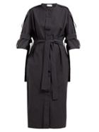 Matchesfashion.com Lemaire - Belted Cotton Blend Midi Dress - Womens - Dark Navy