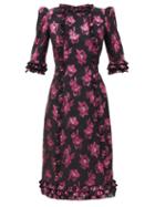 Matchesfashion.com The Vampire's Wife - The Cate Floral-jacquard Ruffled Midi Dress - Womens - Black Pink