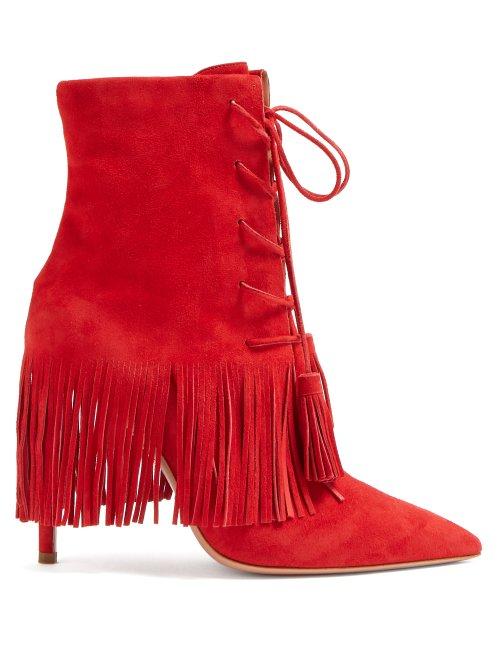 Matchesfashion.com Aquazzura - Mustang 105 Fringed Ankle Boots - Womens - Red