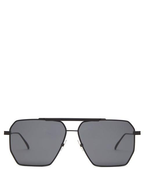 Matchesfashion.com Bottega Veneta - Double Bridge Aviator Metal Sunglasses - Mens - Black