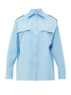 Matchesfashion.com Prada - Oversized Patch Pocketed Cotton Poplin Shirt - Womens - Blue