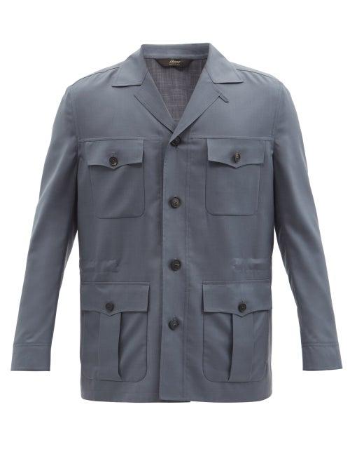 Matchesfashion.com Brioni - Sahariana 150s Wool-blend Twill Field Jacket - Mens - Dark Grey
