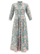 Juliet Dunn - Rickrack-embellished Floral-print Cotton Dress - Womens - Blue Multi