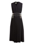 Matchesfashion.com Gucci - Crystal Belt Pleated Cady Midi Dress - Womens - Black