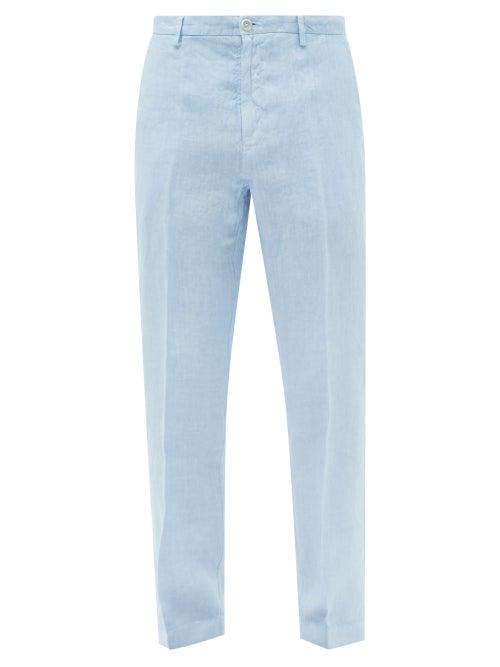 120 Lino 120% Lino - Linen-hopsack Slim Suit Trousers - Mens - Blue