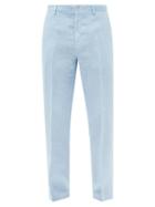 120 Lino 120% Lino - Linen-hopsack Slim Suit Trousers - Mens - Blue