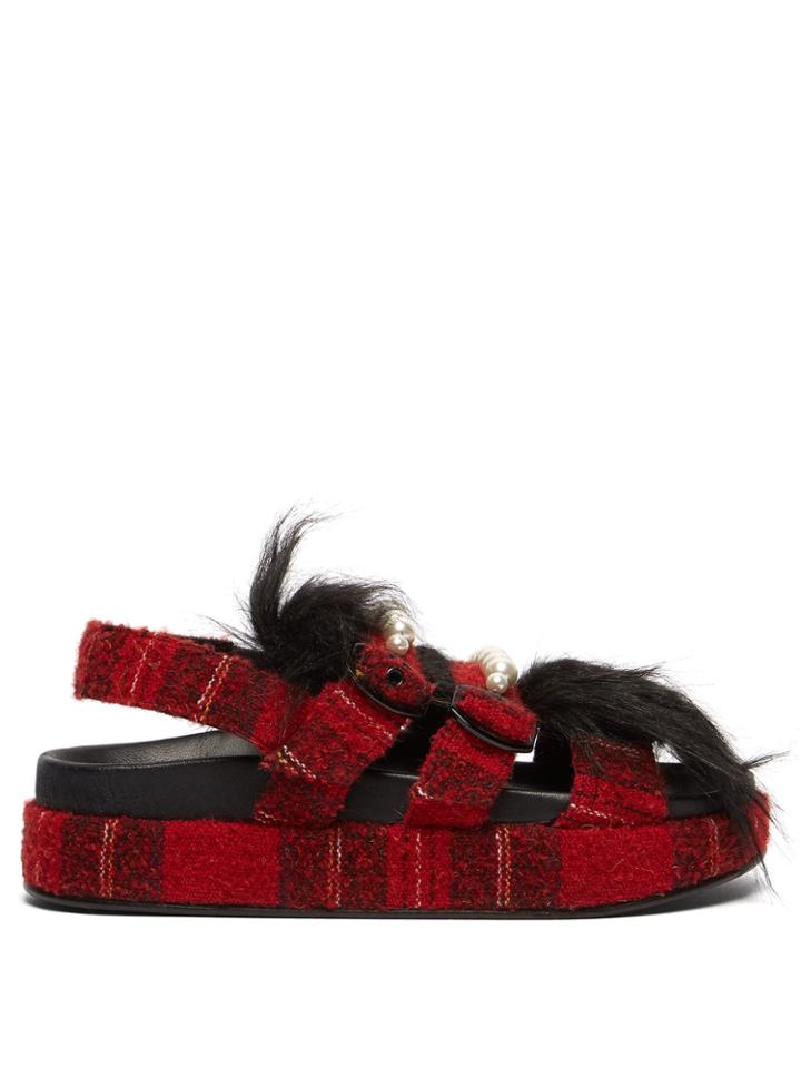 Simone Rocha Embellished Tartan Tweed Platform Sandals