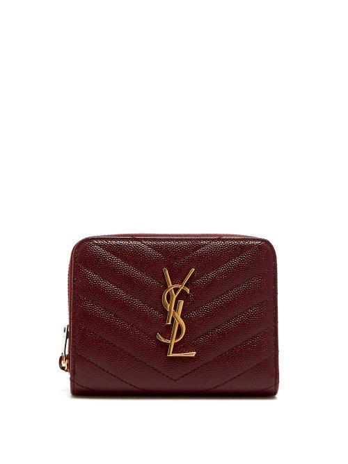 Matchesfashion.com Saint Laurent - Monogram Chevron Quilted Leather Wallet - Womens - Burgundy