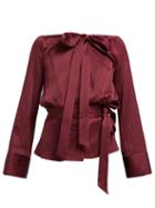 Matchesfashion.com Roland Mouret - Pilar Neck Tie Hammered Satin Blouse - Womens - Burgundy
