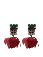 Matchesfashion.com Marni - Flower And Crystal Clip On Earrings - Womens - Burgundy