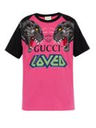 Matchesfashion.com Gucci - Tiger And Logo Print Cotton T Shirt - Mens - Pink