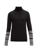 Matchesfashion.com Neil Barrett - Striped-cuff Wool-blend Sweater - Mens - Black Grey