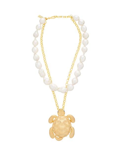 Matchesfashion.com Begum Khan - Tortuga Pearl & 24kt Gold-plated Bronze Necklace - Womens - Pearl
