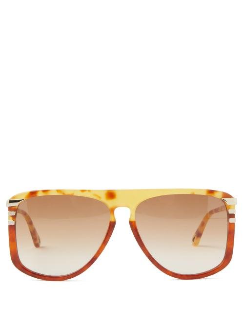 Chlo - Flat-top Acetate Sunglasses - Womens - Brown Multi