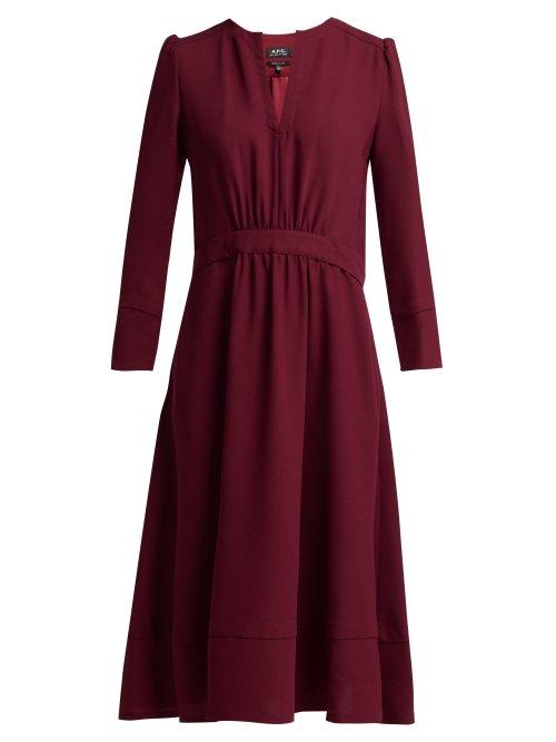 Matchesfashion.com A.p.c. - Bing Belted Crepe Dress - Womens - Burgundy