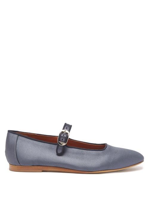 Le Monde Beryl - Silk-satin Mary Jane Flats - Womens - Dark Blue
