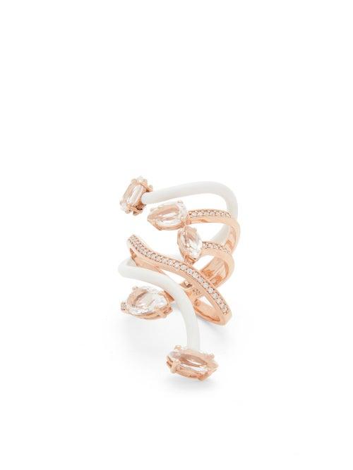 Matchesfashion.com Bea Bongiasca - Vine Diamond, Topaz & 9kt Rose-gold Cocktail Ring - Womens - Pink White