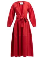 Matchesfashion.com On The Island - Fornells Belted Cotton Midi Dress - Womens - Red