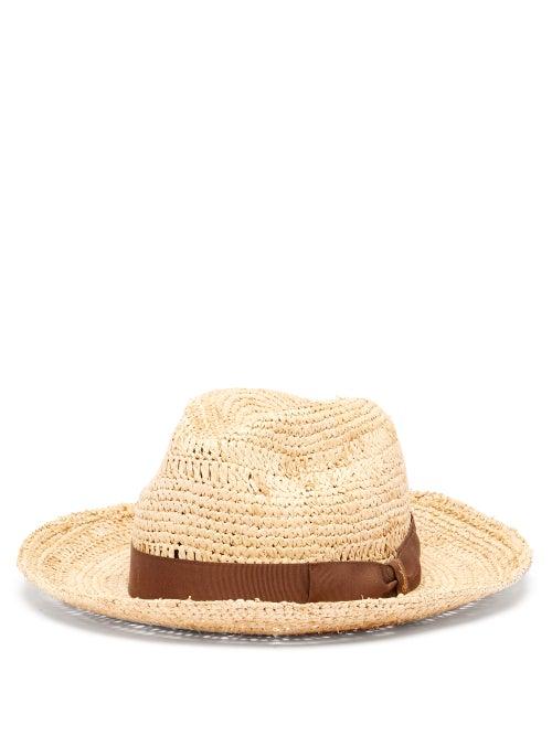 Matchesfashion.com Borsalino - Grosgrain-trim Raffia Panama Hat - Mens - Dark Brown