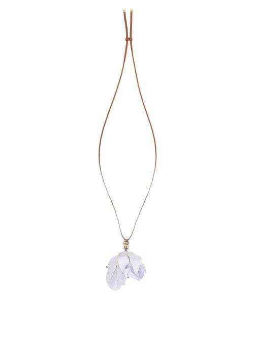 Matchesfashion.com Marni - Floral Pendant Leather Necklace - Womens - Blue
