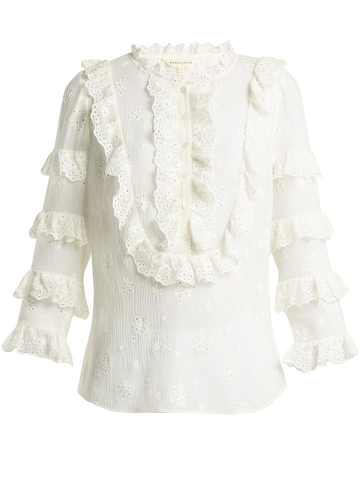 Rebecca Taylor Dree Broderie-anglaise Cotton And Silk-blend Top