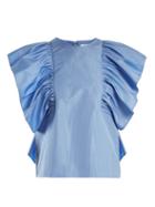 Matchesfashion.com Msgm - Ruffled Sleeve Moire Top - Womens - Blue