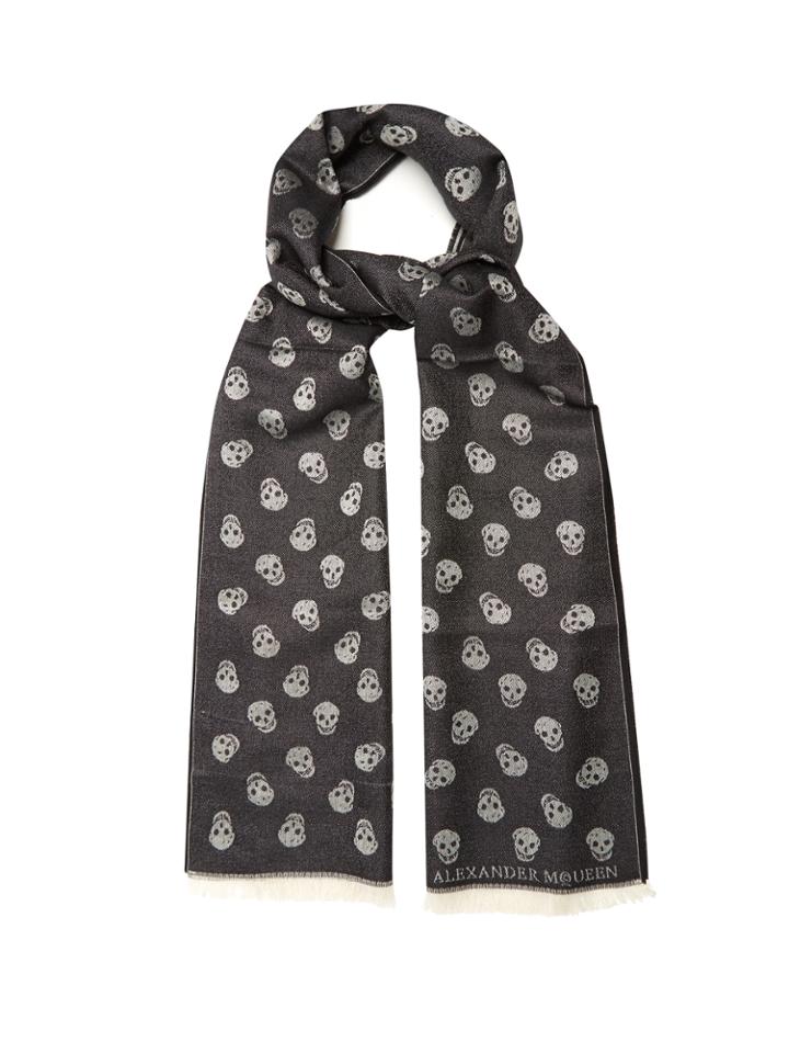 Alexander Mcqueen Skull-jacquard Wool And Silk-blend Scarf