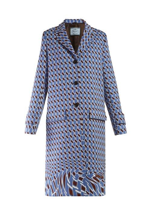 Matchesfashion.com Prada - Houndstooth Print Single Breasted Coat - Womens - Blue Print