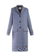 Matchesfashion.com Prada - Houndstooth Print Single Breasted Coat - Womens - Blue Print