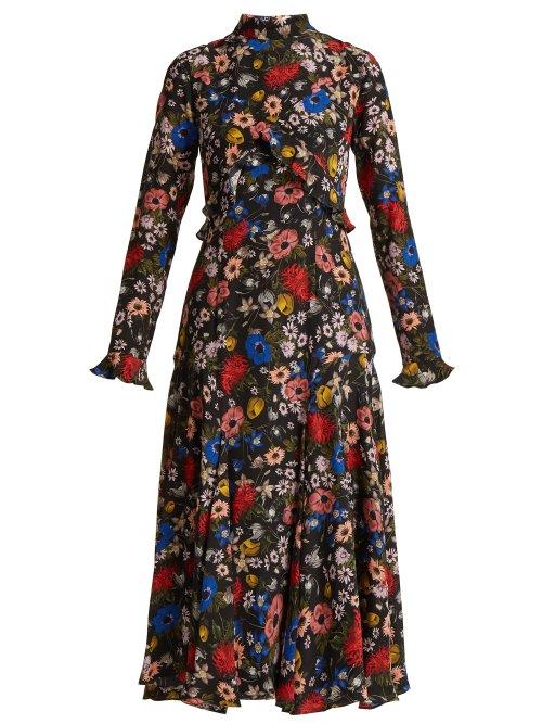 Matchesfashion.com Erdem - Cordelia Lismore Garden Print Silk Dress - Womens - Black Multi