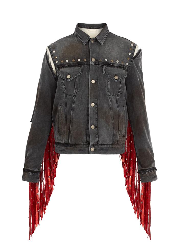 Gucci Fringed Floral-embroidered Denim Jacket