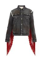 Gucci Fringed Floral-embroidered Denim Jacket