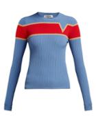 Matchesfashion.com Valentino - Logo Intarsia Ribbed Knit Sweater - Womens - Blue Multi
