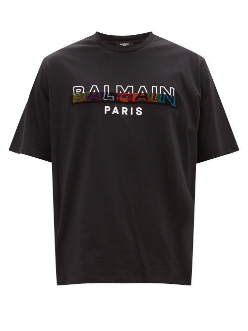 Balmain - Logo-flocked Cotton-jersey T-shirt - Mens - Black