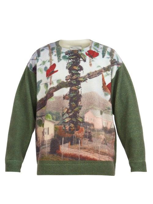 Matchesfashion.com Namacheko - Gladys Photo-print Merino-wool Sweater - Mens - Green Multi