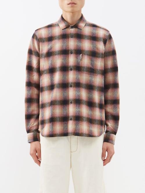 Ymc - Curtis Checked Wool-blend Shirt - Mens - Orange Multi