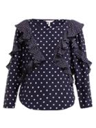 Matchesfashion.com Rebecca Taylor - Polka Dot Print Ruffled Silk Blouse - Womens - Navy White