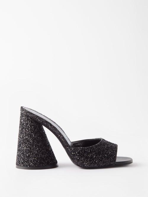 The Attico - Luz 105 Glitter-leather Mules - Womens - Black