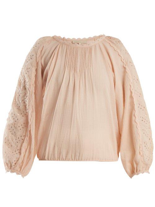 Matchesfashion.com Vanessa Bruno - Innocent Broderie Anglaise Cotton Blend Blouse - Womens - Light Pink