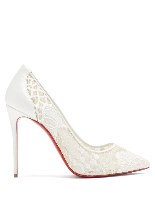 Matchesfashion.com Christian Louboutin - Follies 100 Lace And Leather Pumps - Womens - Ivory