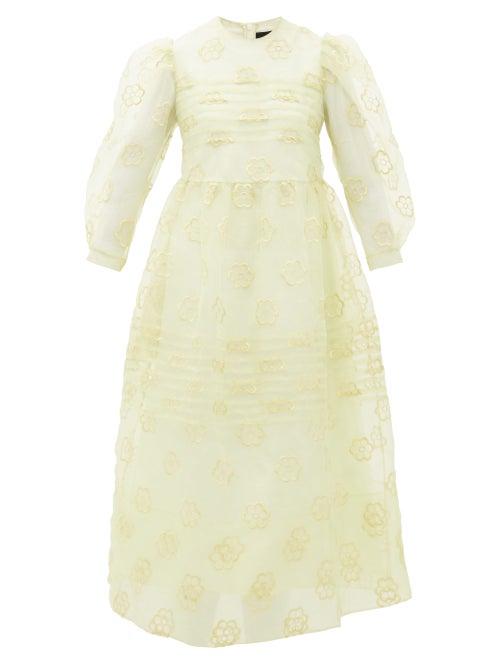 Matchesfashion.com Simone Rocha - Puff-sleeved Floral-embroidered Organza Dress - Womens - Green