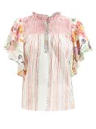 D'ascoli - Evie Striped And Checked Cotton-khadi Top - Womens - Pink Multi
