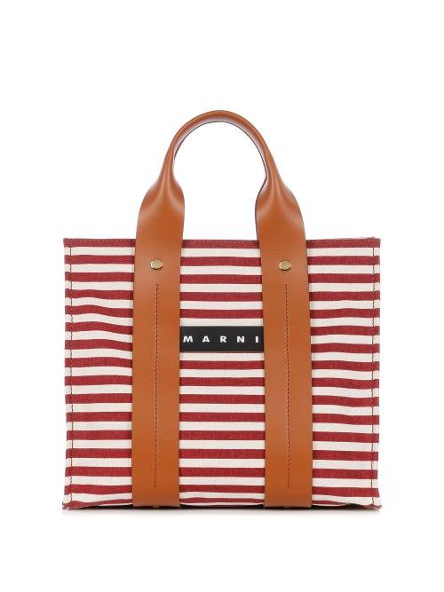 Matchesfashion.com Marni - Burton Leather-trimmed Striped Canvas Tote Bag - Womens - Red Stripe