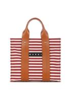 Matchesfashion.com Marni - Burton Leather-trimmed Striped Canvas Tote Bag - Womens - Red Stripe