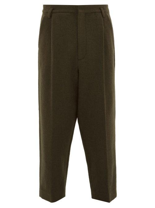Matchesfashion.com Raey - Exaggerated Tapered-leg Boiled-wool Trousers - Mens - Green