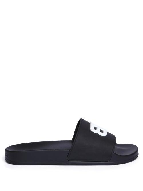 Balenciaga - Bb-embossed Rubber Slides - Womens - Black White