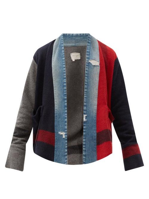 Matchesfashion.com Greg Lauren - Striped Denim And Wool-blend Jacket - Mens - Red Multi