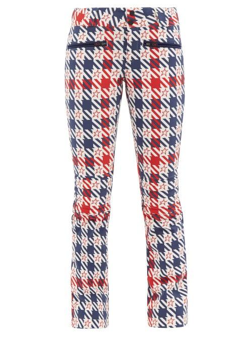 Perfect Moment - Aurora Gingham-print Flared Ski Trousers - Womens - White Multi