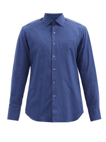 Matchesfashion.com Emma Willis - Heathered Cotton-twill Shirt - Mens - Dark Navy