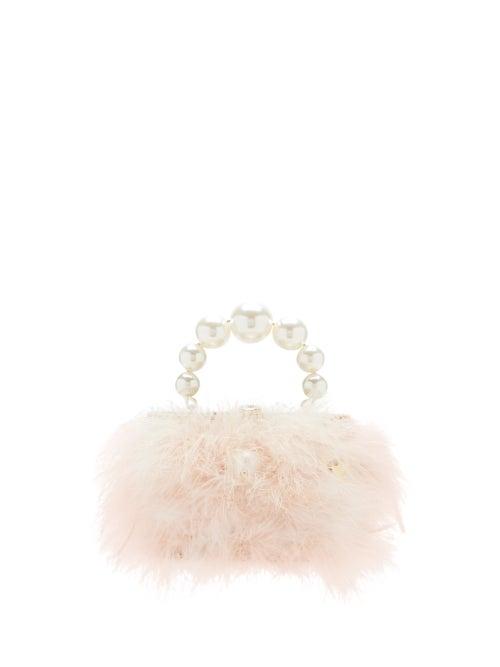 Matchesfashion.com Rosantica - Nuvola Faux-pearl Handle Marabou-feather Bag - Womens - Light Pink